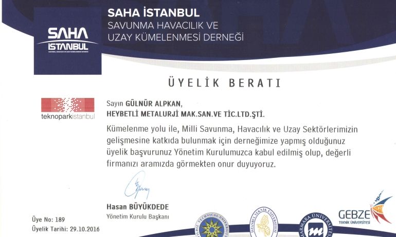 ساها اسطنبول - و قد قبلنا كعضو في رابطة الدفاع و الطيران و الفضاء